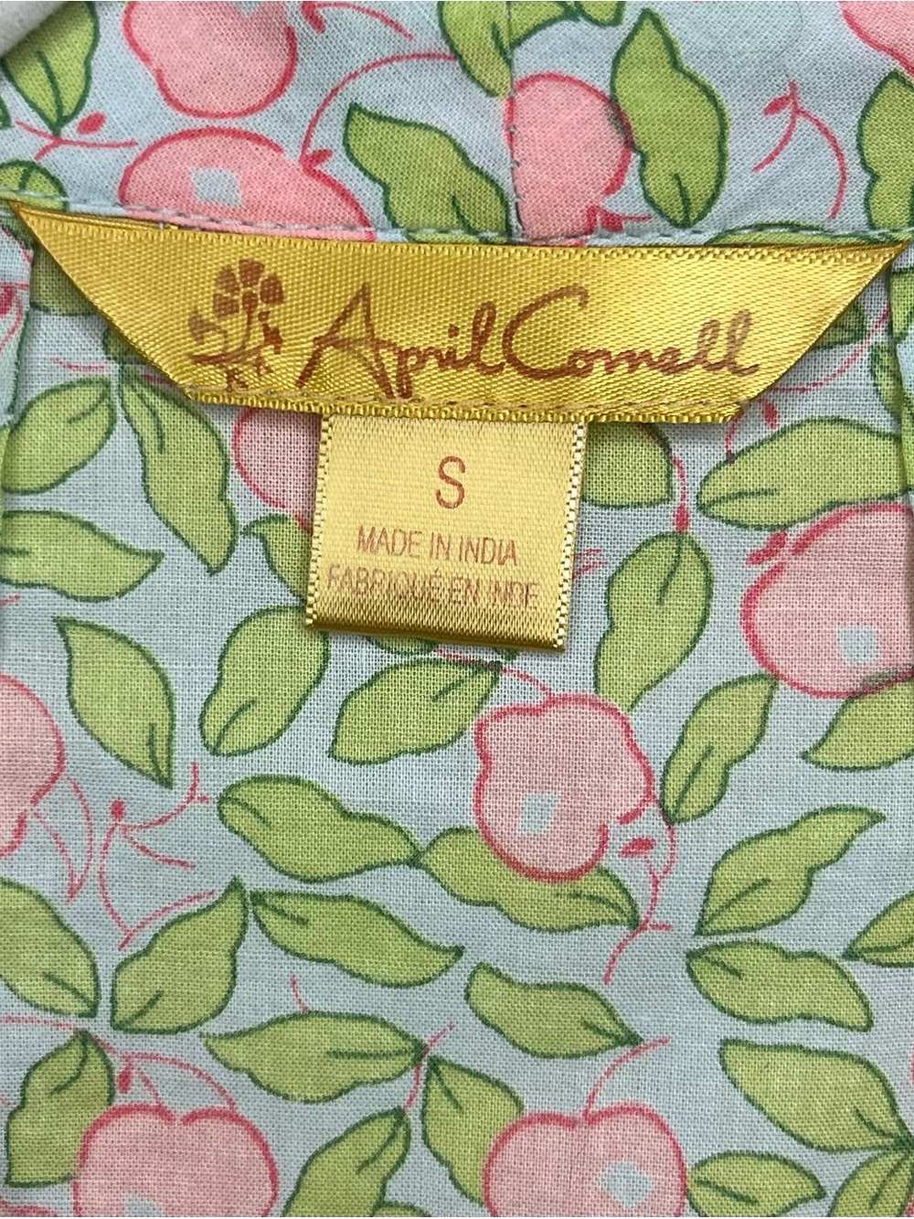 April Cornell Y2K Green Pink Apple Print Cotton Midi Dress Cottagecore Prairie S - Picture 6 of 9
